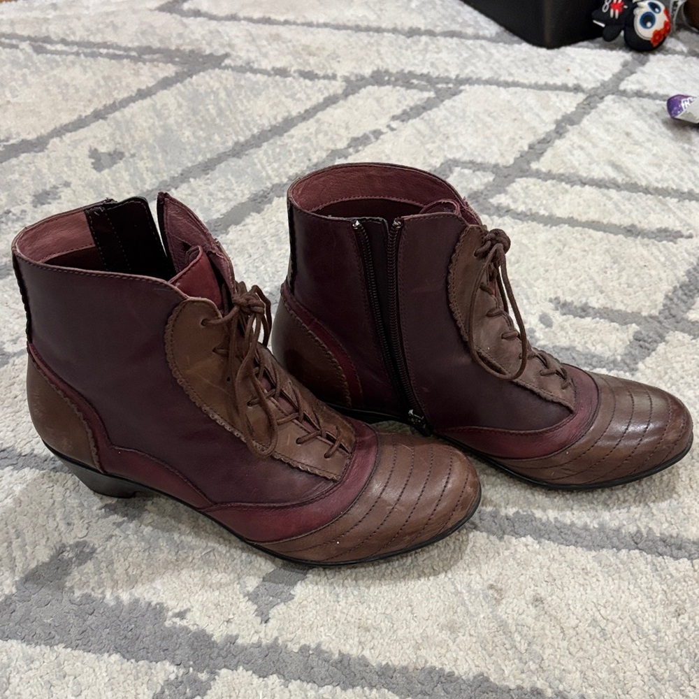 Dansko Burgundy and Brown Lace Up Boots